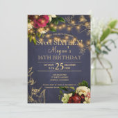 Zoete zestien gouden lichten bloemenwinter rustiek kaart (Staand voorkant)