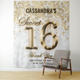 Zoete Zestien Gouden Nep Folie Glitter Tapijt Wandkleed