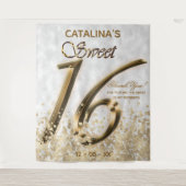 Zoete Zestien Gouden Nep Folie Glitters Wandkleed (Voorkant)