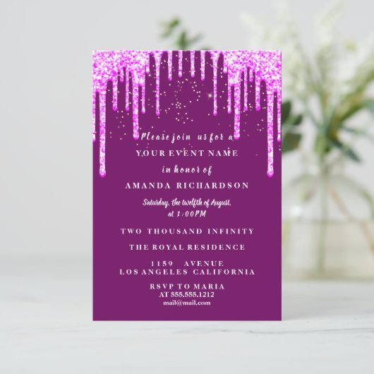 Zoete Zestien Jurk Glitter Drip Roze Drips Berry Kaart (Staand voorkant)