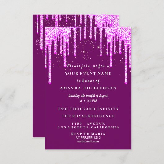 Zoete Zestien Jurk Glitter Drip Roze Drips Berry Kaart (Voorkant / Achterkant)