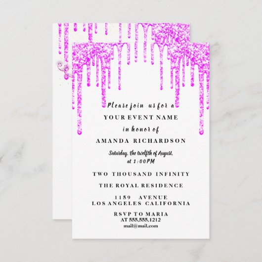 Zoete Zestien Jurk Glitter Drip Roze Drips Berry Kaart (Voorkant / Achterkant)