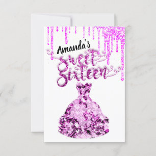 Zoete Zestien Jurk Glitter Drip Roze Drips Berry Kaart