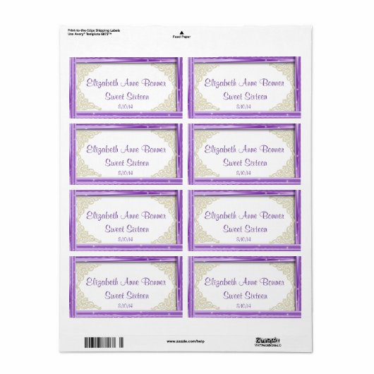 Zoete Zestien, Lavendel en Wit, Douane Etiket (Full Sheet)