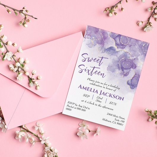 Zoete Zestien lavendel & paarse bloemen verjaardag Kaart