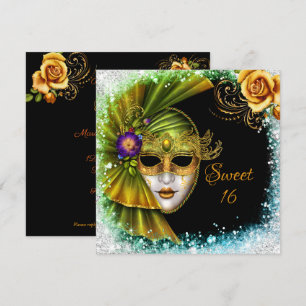Zoete Zestien Maskerade Mardi Gras Goud Groen Kaart