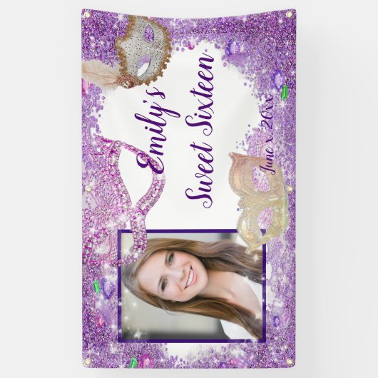 Zoete Zestien Maskerade Paarse Glitters Spandoek (Verticaal)