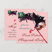 ZOETE ZESTIEN MASKERBAL ,Roze Gouden Metaalachtig Kaart (Voorkant / Achterkant)