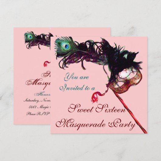 ZOETE ZESTIEN MASKERBAL ,Roze Gouden Metaalachtig Kaart (Voorkant / Achterkant)