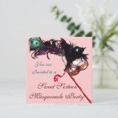 ZOETE ZESTIEN MASKERBAL ,Roze Gouden Metaalachtig Kaart (Staand voorkant)