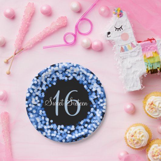 Zoete zestien mousserende lichten blauw papieren bordje (Feest)