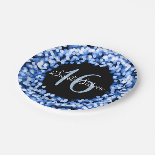 Zoete zestien mousserende lichten blauw papieren bordje (Gekanteld)