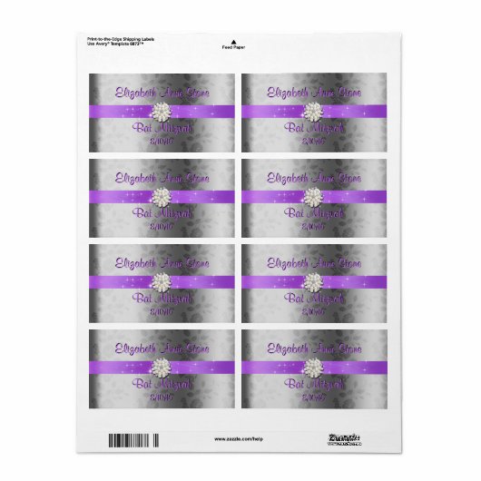 Zoete Zestien, Paars & Parels Waterfleslabels Etiket (Full Sheet)