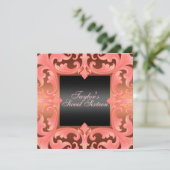 Zoete zestien Peach Damask Design Birthday Invite Kaart (Staand voorkant)