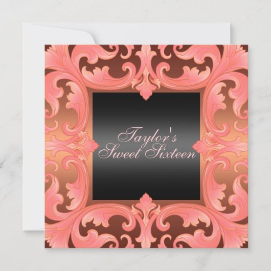 Zoete zestien Peach Damask Design Birthday Invite Kaart (Voorkant)