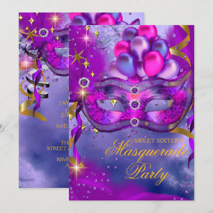 Zoete Zestien Purper Goud Blauw Maskerade Feest Kaart