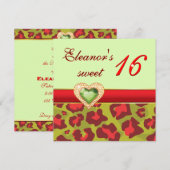 Zoete zestien rode olijfgroene luipaard juweel har kaart (Voorkant / Achterkant)