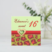 Zoete zestien rode olijfgroene luipaard juweel har kaart (Staand voorkant)