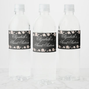 Zoete Zestien Roze Parels Fonkelende Sterren Waterfles Etiket