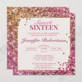 Zoete Zestien Roze Shimmer Uitnodiging (Voorkant / Achterkant)