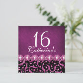 "zoete zestien" roze zwart verjaardagsfeest voor e kaart (Staand voorkant)