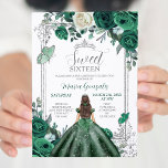 Zoete Zestien Smaragd Groen & Zilveren Verjaardag Kaart<br><div class="desc">Sweet Sixteen Smaragd Groen & Zilver Verjaardag Uitnodiging Mis Quince Anos,  15e verjaardag, </div>