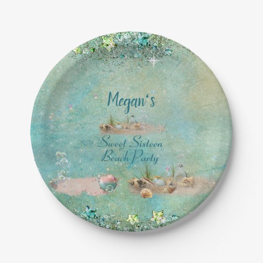 Zoete Zestien Strand Tropische Zeeschelpen & Parel Papieren Bordje (Voorkant)