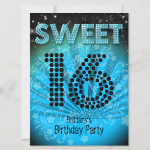 Zoete Zestien Sweet 16 Feest Blauw Turquoise Zwart Kaart