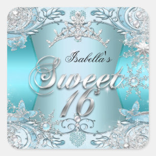 Zoete Zestien Teal sneeuwvlok Zilver 2 Vierkante Sticker