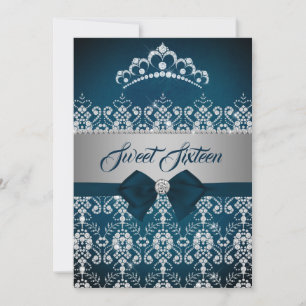 Zoete Zestien Teal Zilveren Diamanten Tiara Boog Kaart