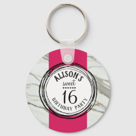 Zoete zestien trendy roze, zwart, witte marmer sleutelhanger