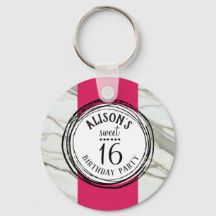 Zoete zestien trendy roze, zwart, witte marmer sleutelhanger