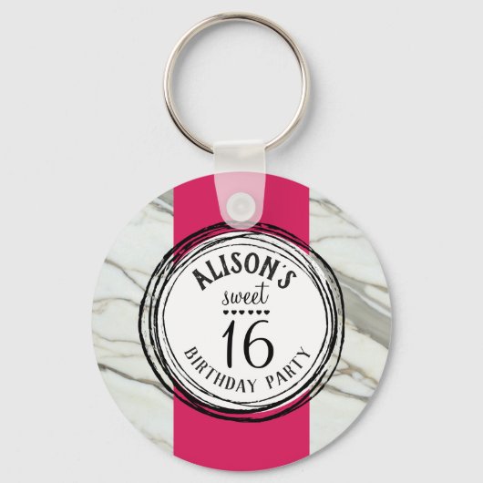 Zoete zestien trendy roze, zwart, witte marmer sleutelhanger (Voorkant)