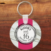 Zoete zestien trendy roze, zwart, witte marmer sleutelhanger (Voorkant)