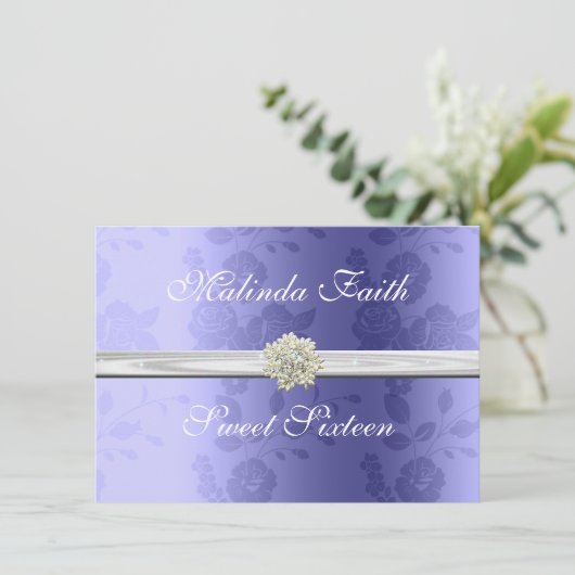 Zoete zestien uitnodiging, lavender, parells, kaart (Staand voorkant)