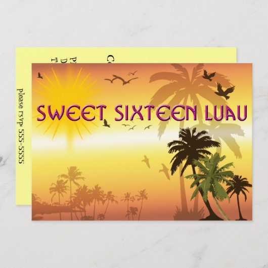 , zoete zestien, uitnodiging van Hawaiian Luau (Voorkant / Achterkant)