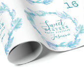 Zoete zestien veren kralen aqua witte waterverf cadeaupapier (Rol Hoek)