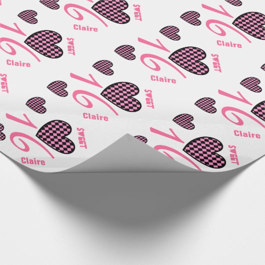 Zoete zestien verjaardag 16 HARTS Eigen naam V3 Cadeaupapier (Hoek)