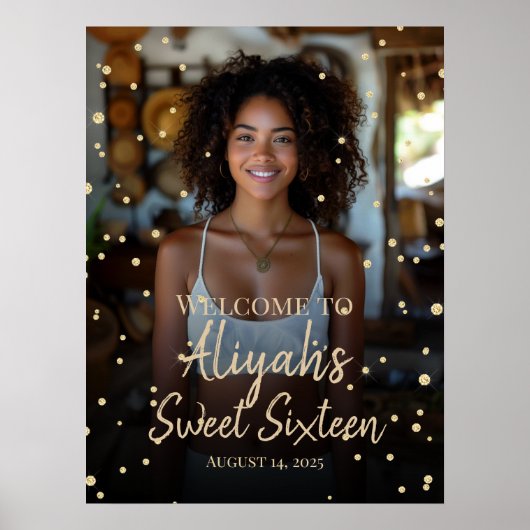Zoete zestien verjaardag gouden glitter welkomstbo poster (Voorkant)
