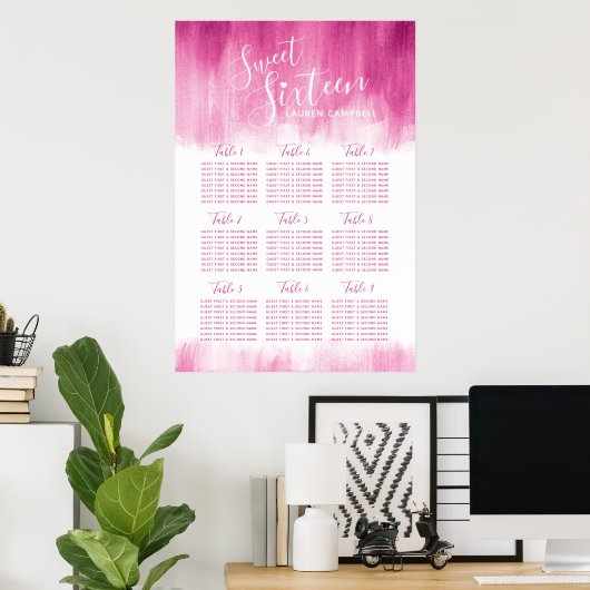 Zoete zestien verjaardag rode roze overzichtstabel poster (Thuiskantoor)