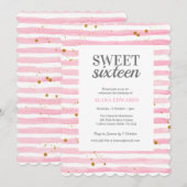 Zoete Zestien Verjaardag Roze Streep Uitnodiging (Voorkant / Achterkant)
