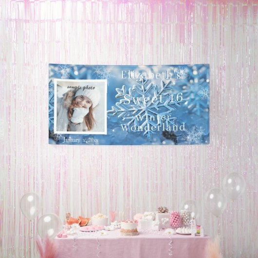 Zoete Zestien Winter Wonderland Sneeuwvlok Spandoek (Feest)