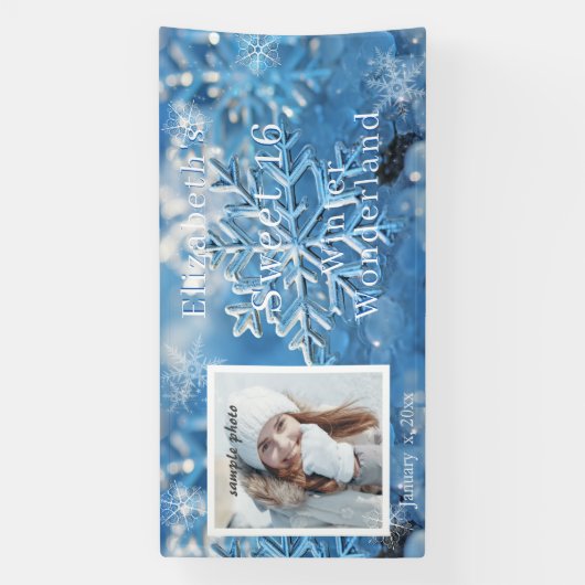 Zoete Zestien Winter Wonderland Sneeuwvlok Spandoek (Verticaal)