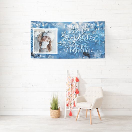 Zoete Zestien Winter Wonderland Sneeuwvlok Spandoek (Insitu)