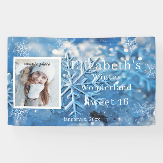 Zoete Zestien Winter Wonderland Sneeuwvlok Spandoek (Horizontaal)