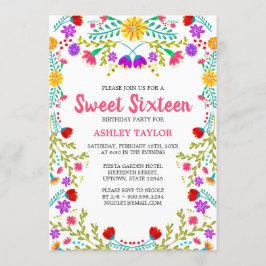 Zoete Zestien Wit Mexicaans Feest Volkskunst Bloem Kaart