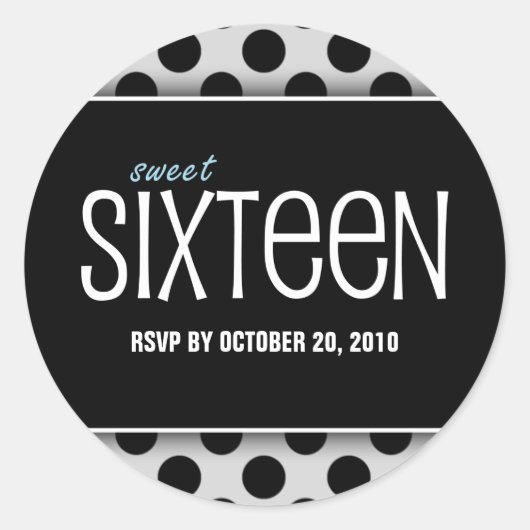 Zoete Zestien Zwart & Zilveren RSVP Envelope Seals Ronde Sticker (Voorkant)
