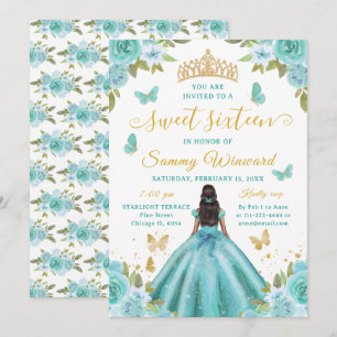 Zoete Zestien Zwarte Prinses Turquoise Tiara Kaart