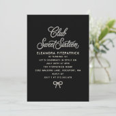 Zoete Zestien Zwarte Witte Parel Script Strik Kaart (Staand voorkant)