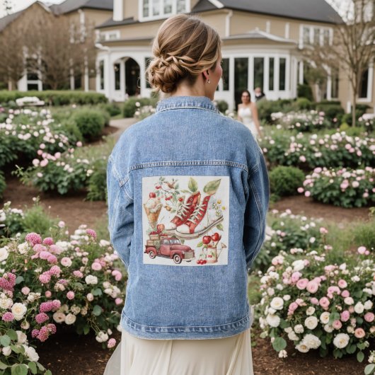 Zoete Zomer Kersen Denim Jas Jacket (Huwelijk Achterkant)